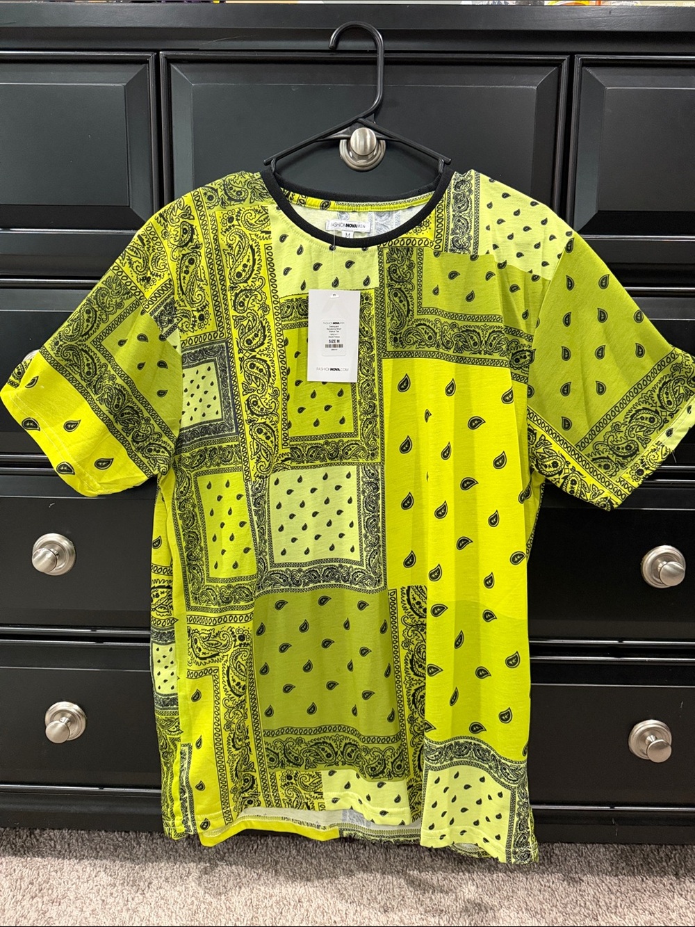 Fashion Nova Men's Bandana Patchwork Short Sleeve Tee - Neon Yellow
